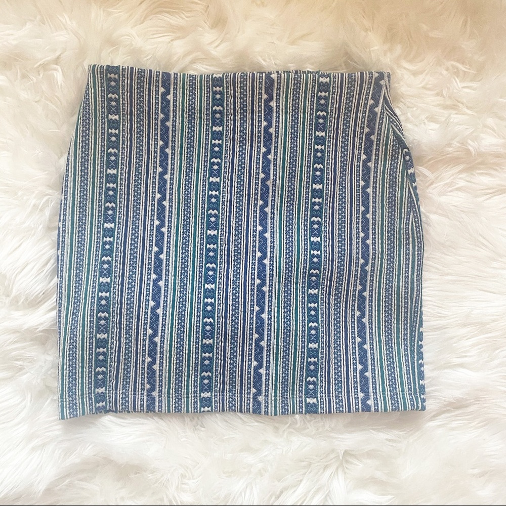 Zara Trafaluc Blue Aztec Mini Skirt Sz S